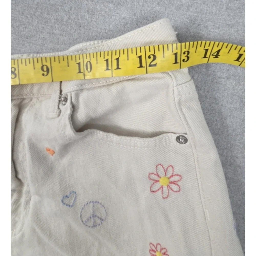 Gap Denim Girls 14 Mom Jean Shorts Khaki Embroidered Flowers Boho Festival